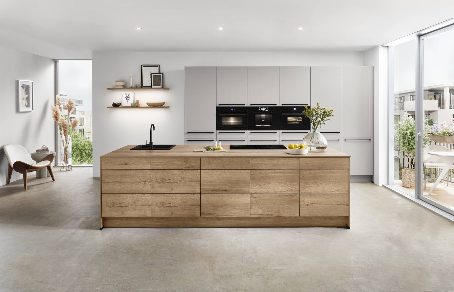 Kitchen cabinets with modern integrated appliances