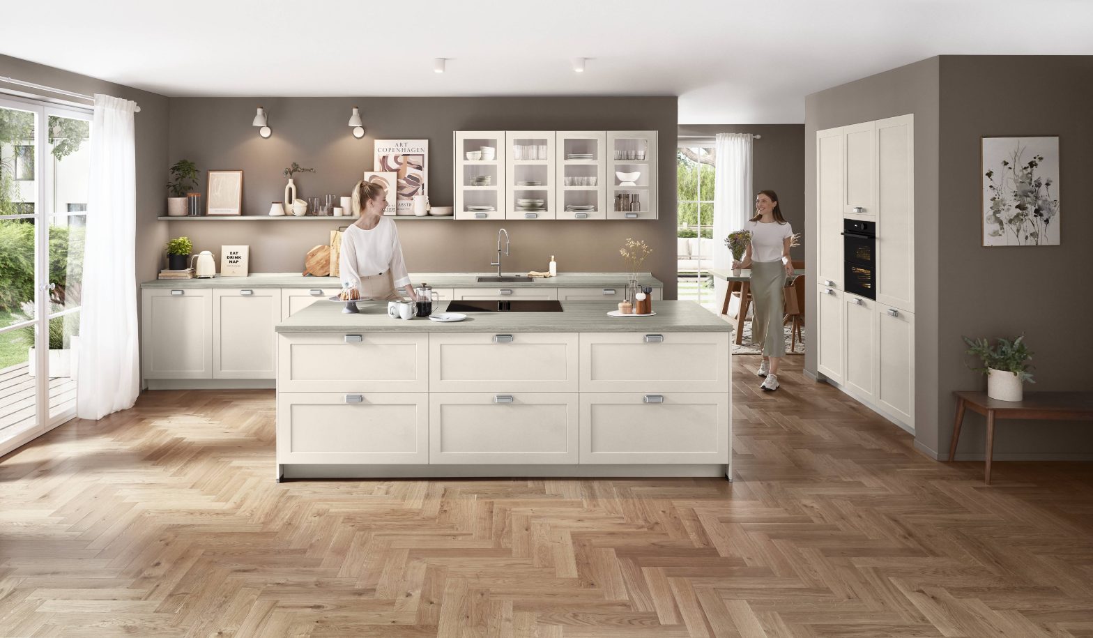 Modern cabinets with built-in oven storage