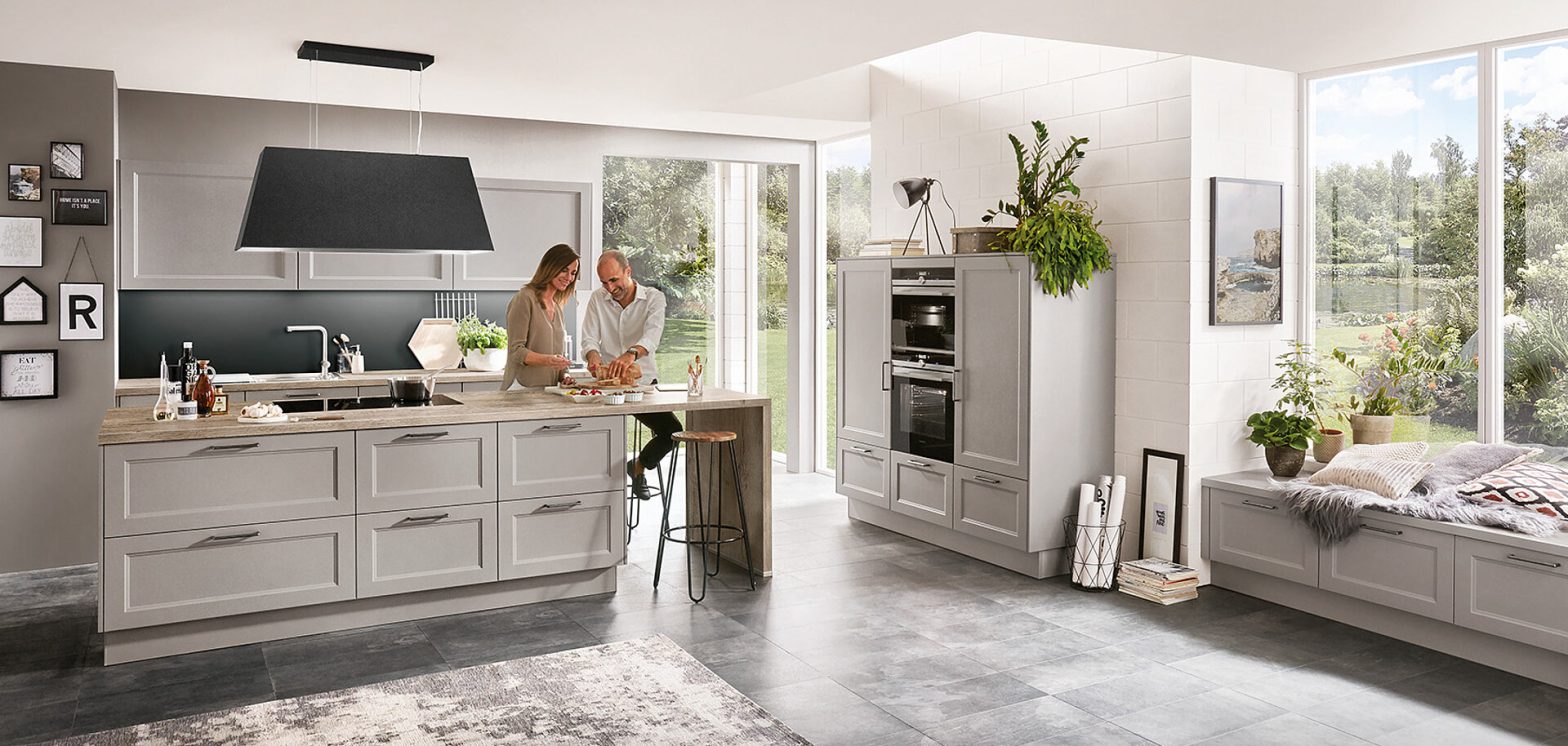 Modern wood kitchen cabinets with open shelving