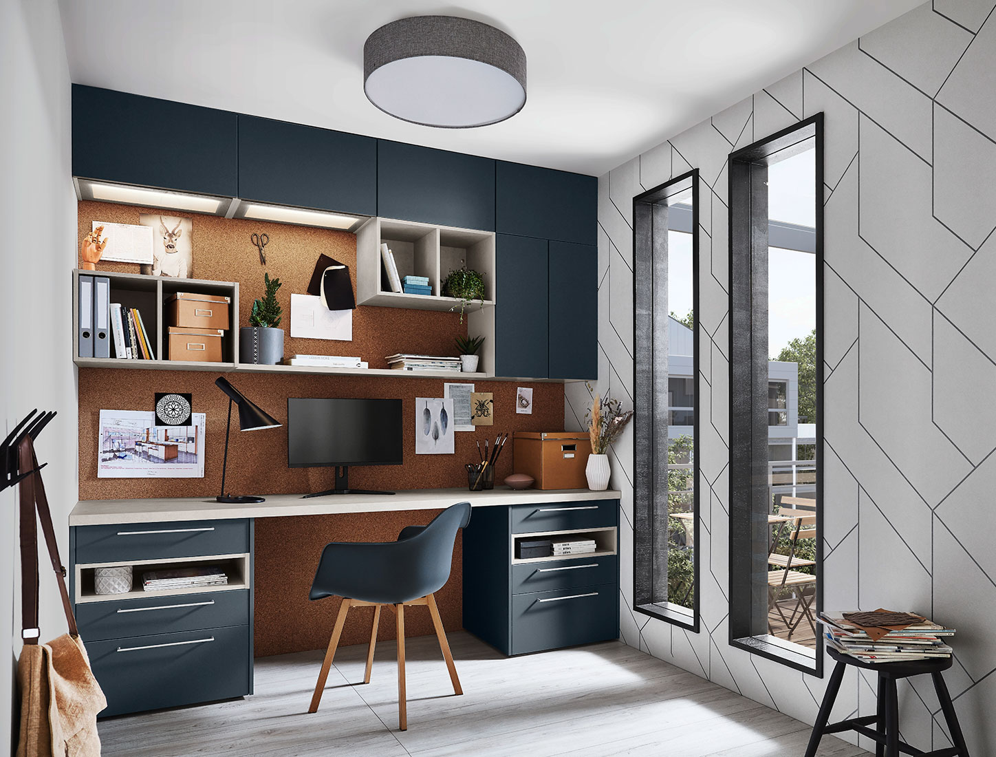 cabinets with open shelving
