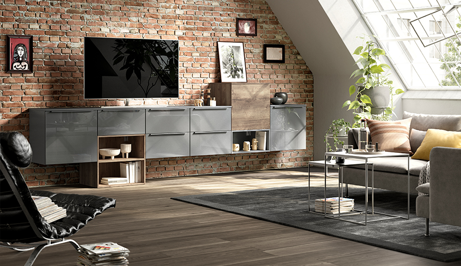 Modern cabinets with integrated refrigerator panels