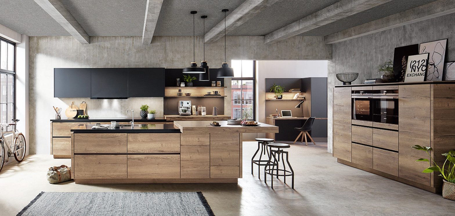 Kitchen cabinets with integrated coffee station