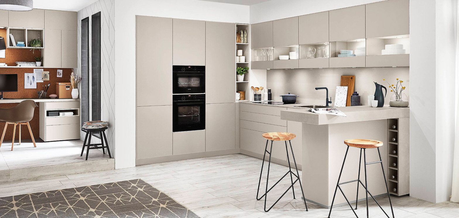 Contemporary kitchen cabinets with concealed appliances