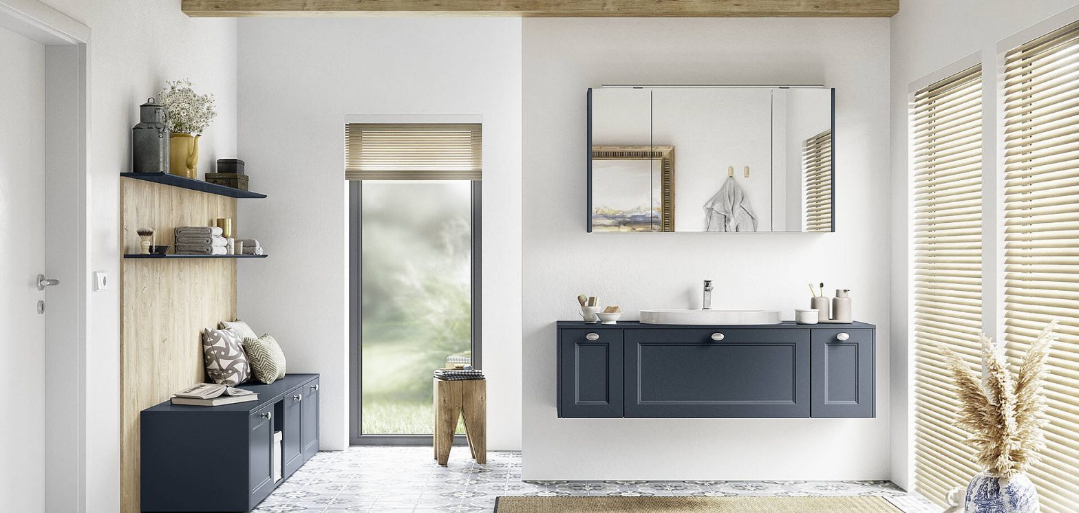 Bespoke vanity cabinetry with multiple drawers