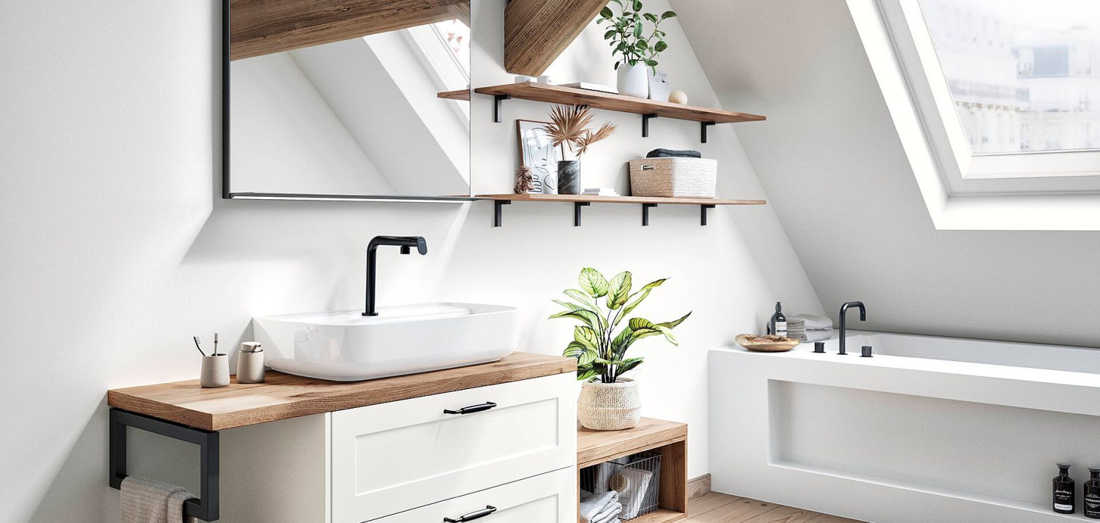 Custom storage beneath double bathroom sink