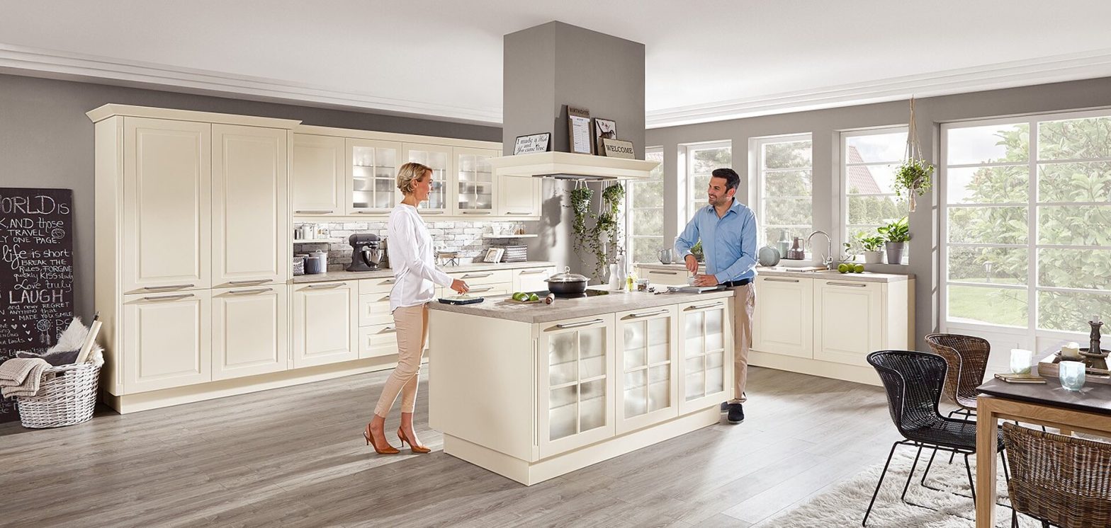 Elegant European kitchen with island layout