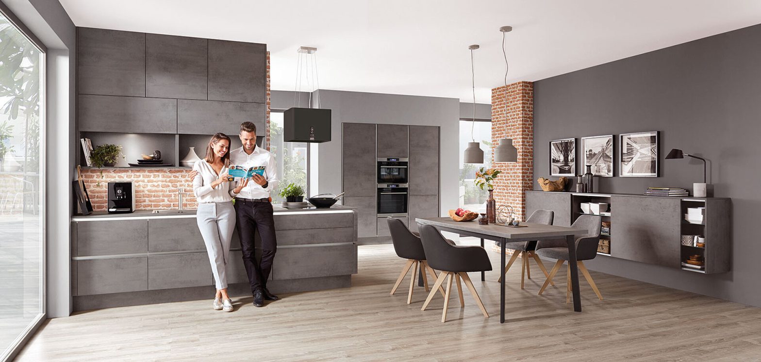 Contemporary kitchen cabinets with hidden handles