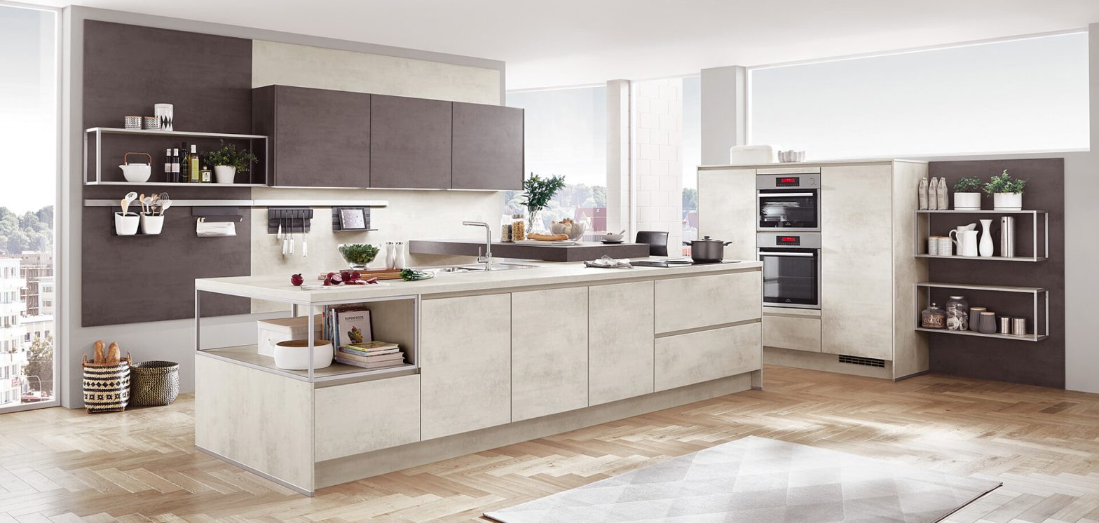 White cabinetry with contrasting kitchen island