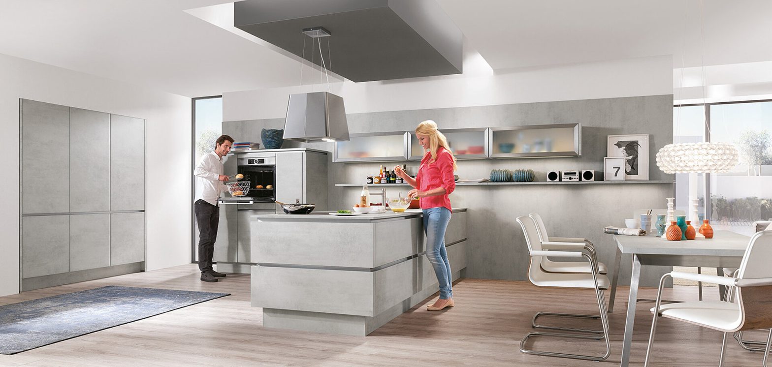 Modern cabinets with smooth matte surfaces