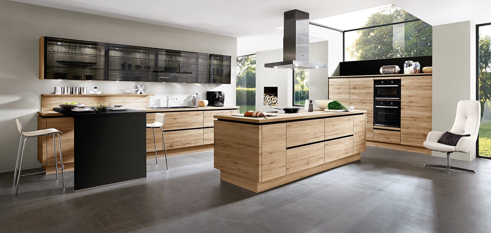 Sleek kitchen cabinets with island