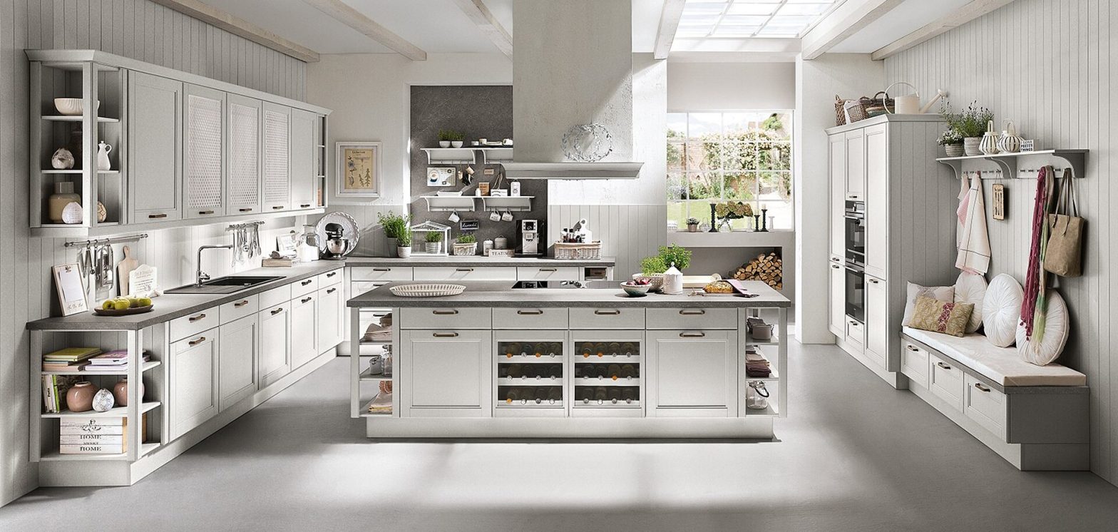 Neutral cabinetry with a large kitchen island