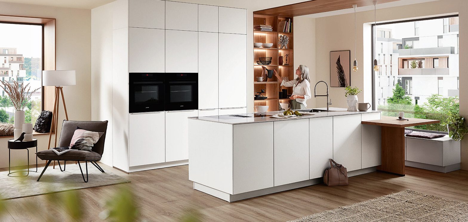 High-end kitchen cabinets with sleek surfaces