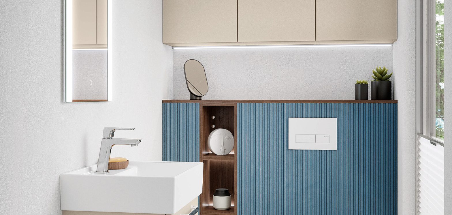 Custom cabinetry for double-sink bathroom