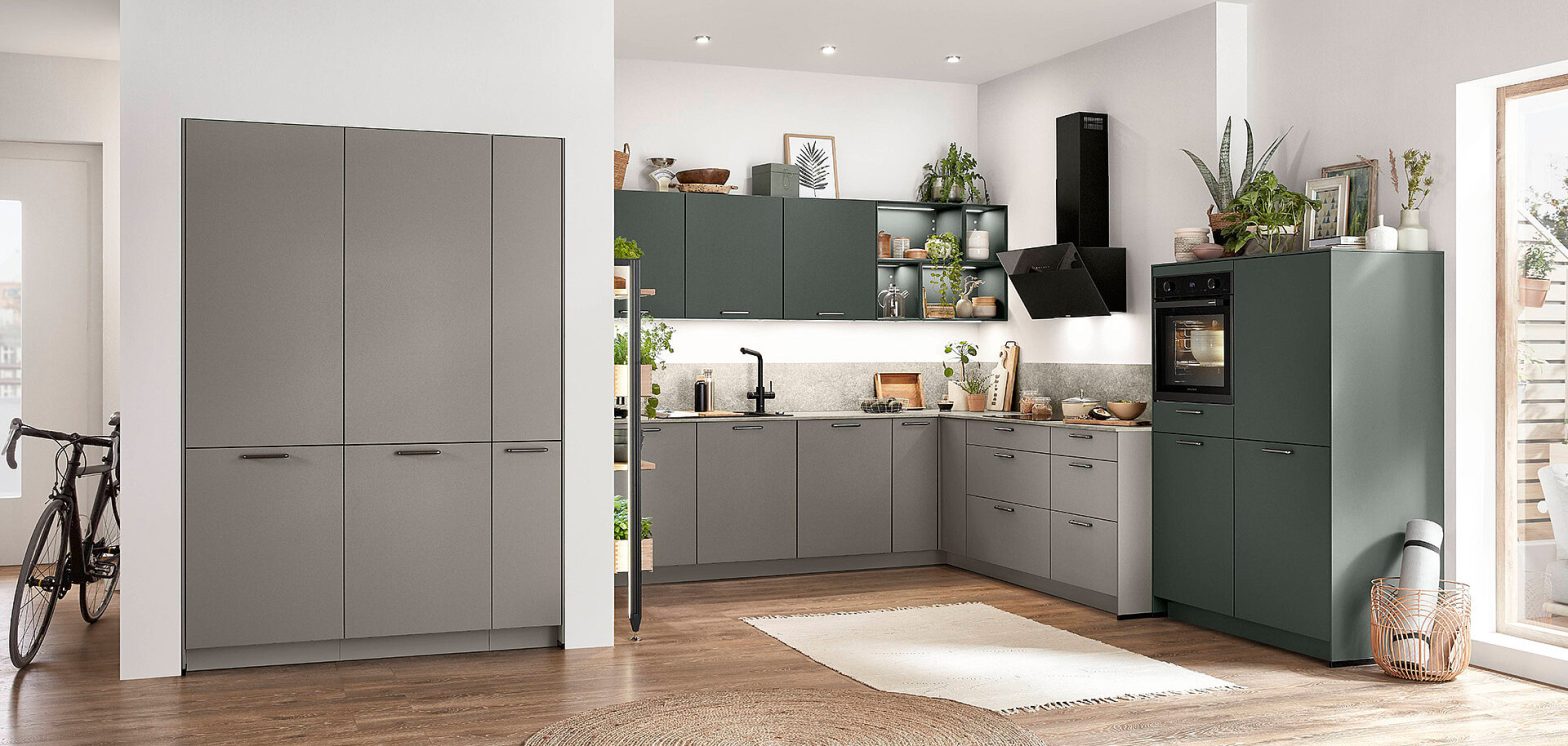 European kitchen cabinets with neutral finishes